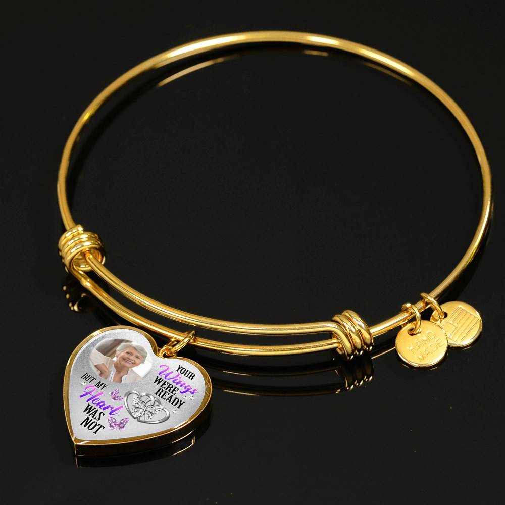 Personalized Photo Your Wings Were Ready But My Heart Was Not Butterfly Memorial Luxury Heart Pendant Necklace - Heart Bangle