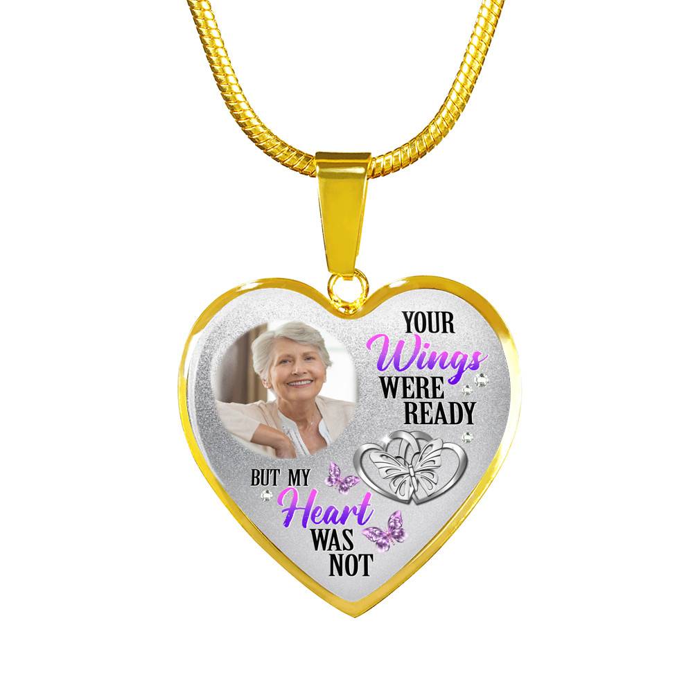 Personalized Photo Your Wings Were Ready But My Heart Was Not Butterfly Memorial Luxury Heart Pendant Necklace - Heart Bangle