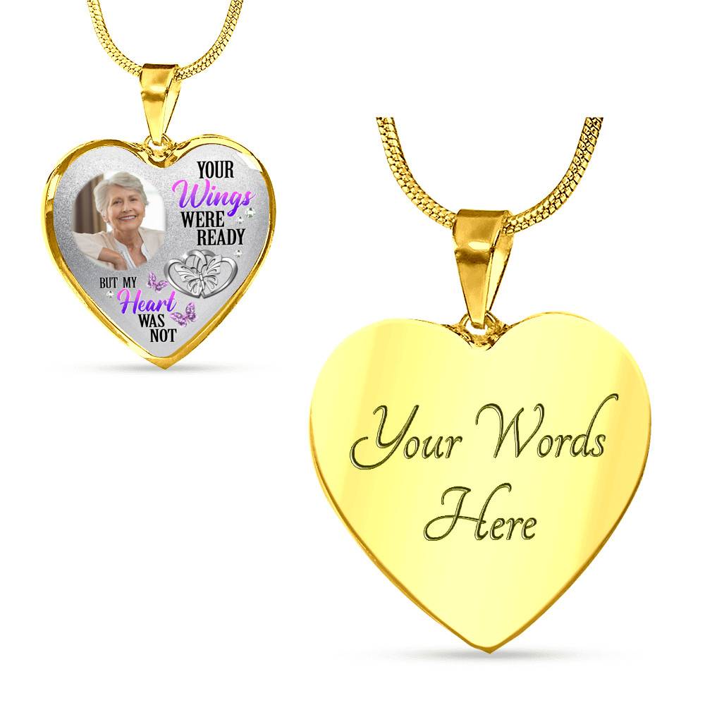 Personalized Photo Your Wings Were Ready But My Heart Was Not Butterfly Memorial Luxury Heart Pendant Necklace - Heart Bangle