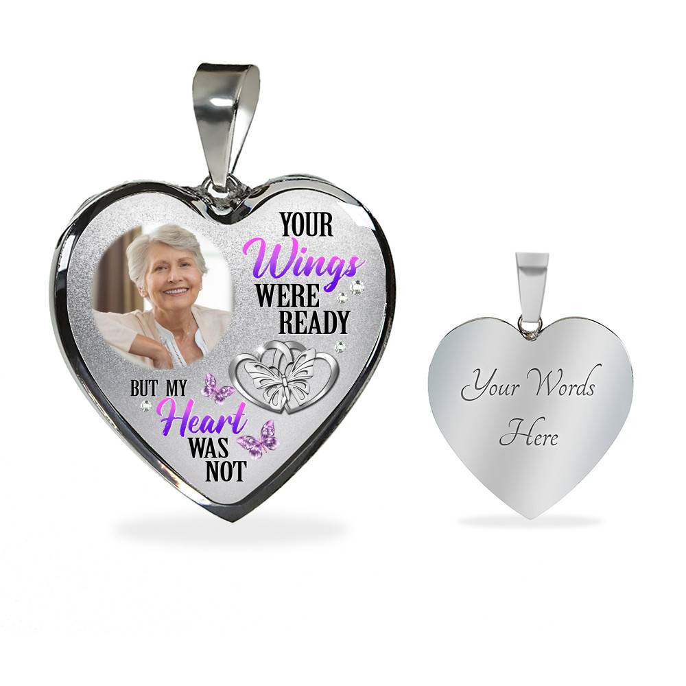 Personalized Photo Your Wings Were Ready But My Heart Was Not Butterfly Memorial Luxury Heart Pendant Necklace - Heart Bangle