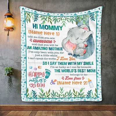 Personalized Hi Mommy Name Told Me That You Are Awesome Happy 1st Mother's Day Fleece Blanket - Sherpa Blanket