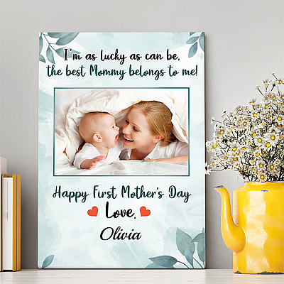 Alternative view of Personalized Custom Photo I'm As Lucky As Can Be Happy First Mother's Day Frame Canvas - Unframed Poster