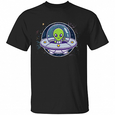 Green Alien, Black, Unisex T-Shirt