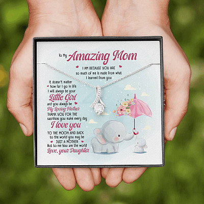Elephant Daughter To My Amazing Mom I Am Because You Are So Much Of Me Alluring Beauty Pendant Necklace