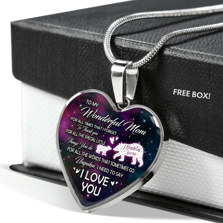 To My Wonderful Mom For All The Times I Forget To Thank You Mama Bear and Baby Heart Pendant Necklace