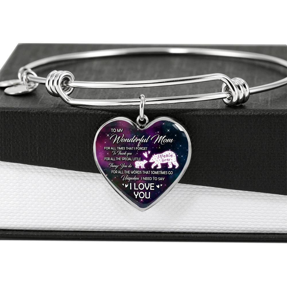 To My Wonderful Mom For All The Times I Forget To Thank You Mama Bear and Baby Heart Pendant Necklace To My Wonderful Mom For All The Times I Forget To Thank You Mama Bear and Baby Heart Pendant Necklace