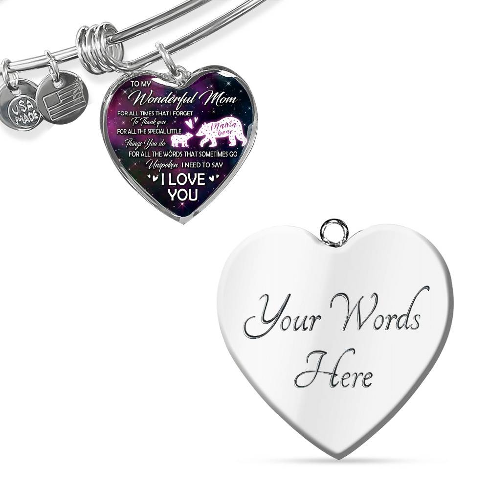 To My Wonderful Mom For All The Times I Forget To Thank You Mama Bear and Baby Heart Pendant Necklace To My Wonderful Mom For All The Times I Forget To Thank You Mama Bear and Baby Heart Pendant Necklace