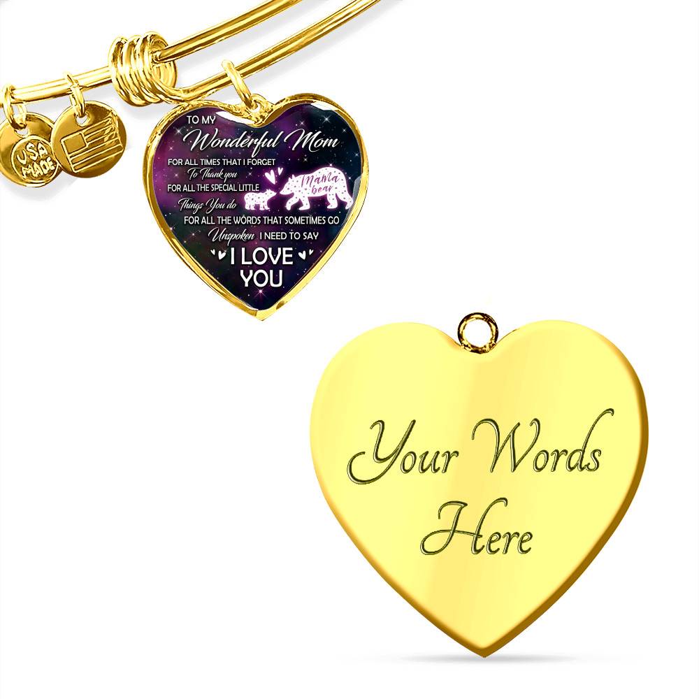 To My Wonderful Mom For All The Times I Forget To Thank You Mama Bear and Baby Heart Pendant Necklace To My Wonderful Mom For All The Times I Forget To Thank You Mama Bear and Baby Heart Pendant Necklace