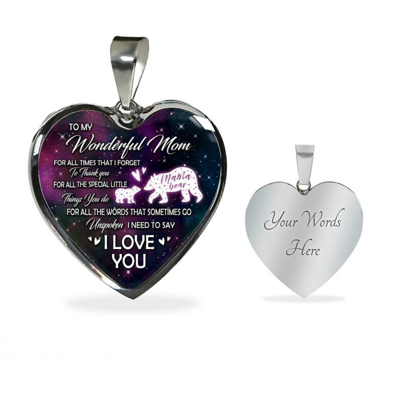 To My Wonderful Mom For All The Times I Forget To Thank You Mama Bear and Baby Heart Pendant Necklace