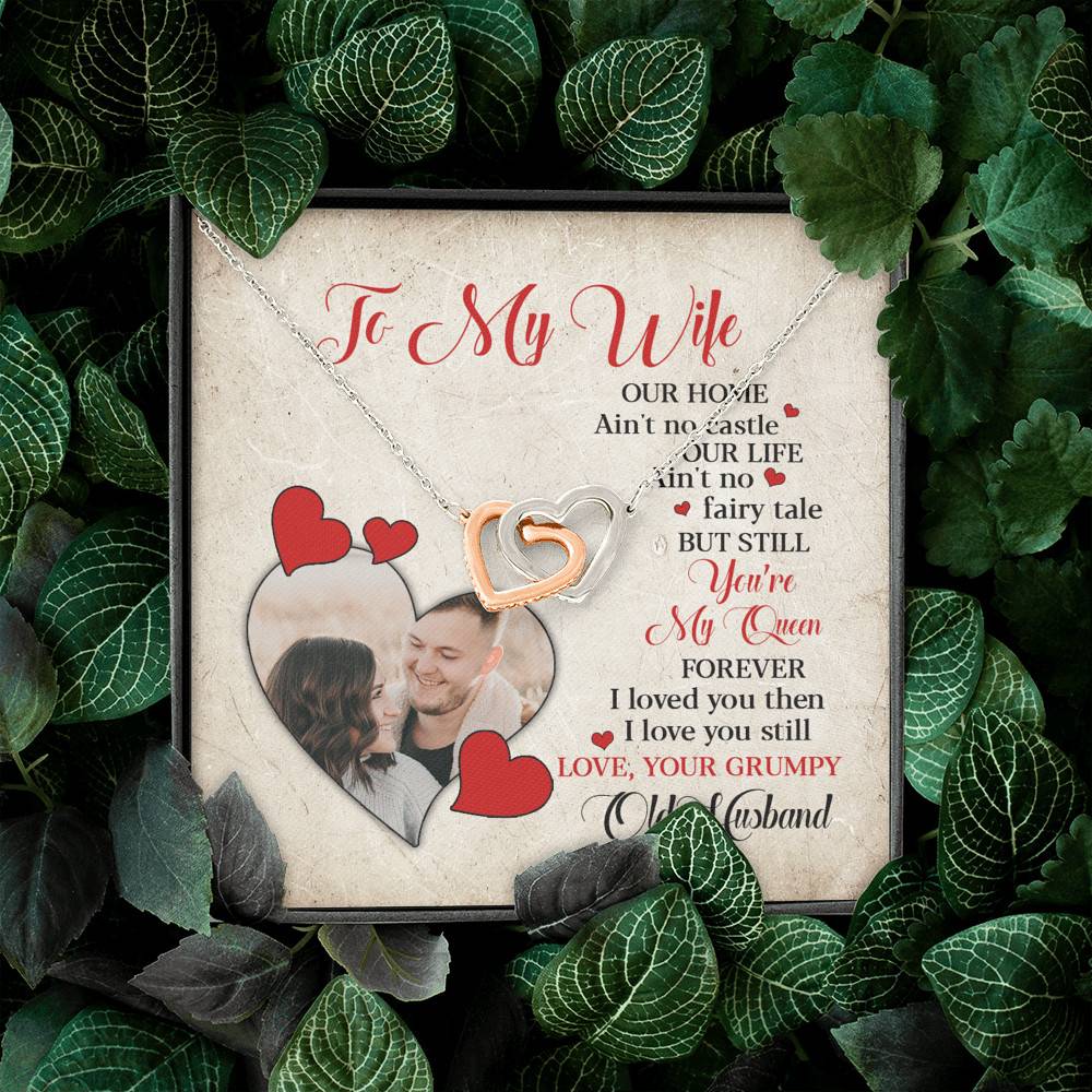 Personalized Photo to My Wife Our Home Ain't No Castle Our Life You're My Queen Joined Interlocking Hearts Necklace Personalized Photo to My Wife Our Home Ain't No Castle Our Life You're My Queen Joined Interlocking Hearts Necklace
