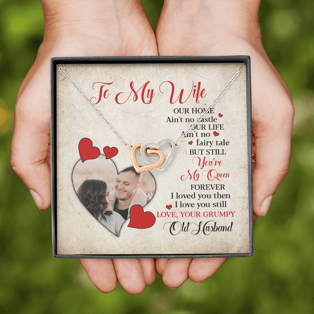 Personalized Photo to My Wife Our Home Ain't No Castle Our Life You're My Queen Joined Interlocking Hearts Necklace Personalized Photo to My Wife Our Home Ain't No Castle Our Life You're My Queen Joined Interlocking Hearts Necklace