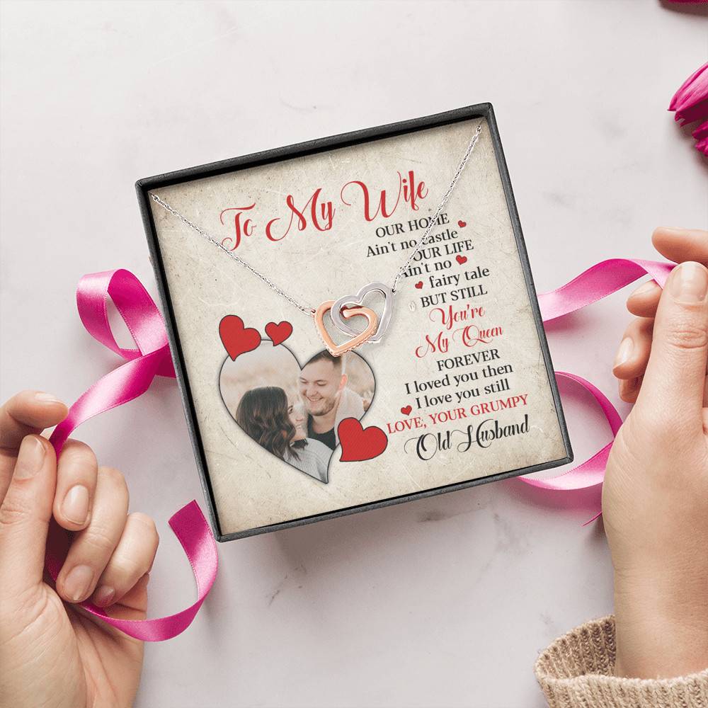 Personalized Photo to My Wife Our Home Ain't No Castle Our Life You're My Queen Joined Interlocking Hearts Necklace Personalized Photo to My Wife Our Home Ain't No Castle Our Life You're My Queen Joined Interlocking Hearts Necklace