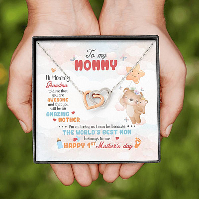 Hi Mommy Grandma Told Me That You Are Awesome You Will Be Amazing Mother Interlocking Hearts Pendant Necklace