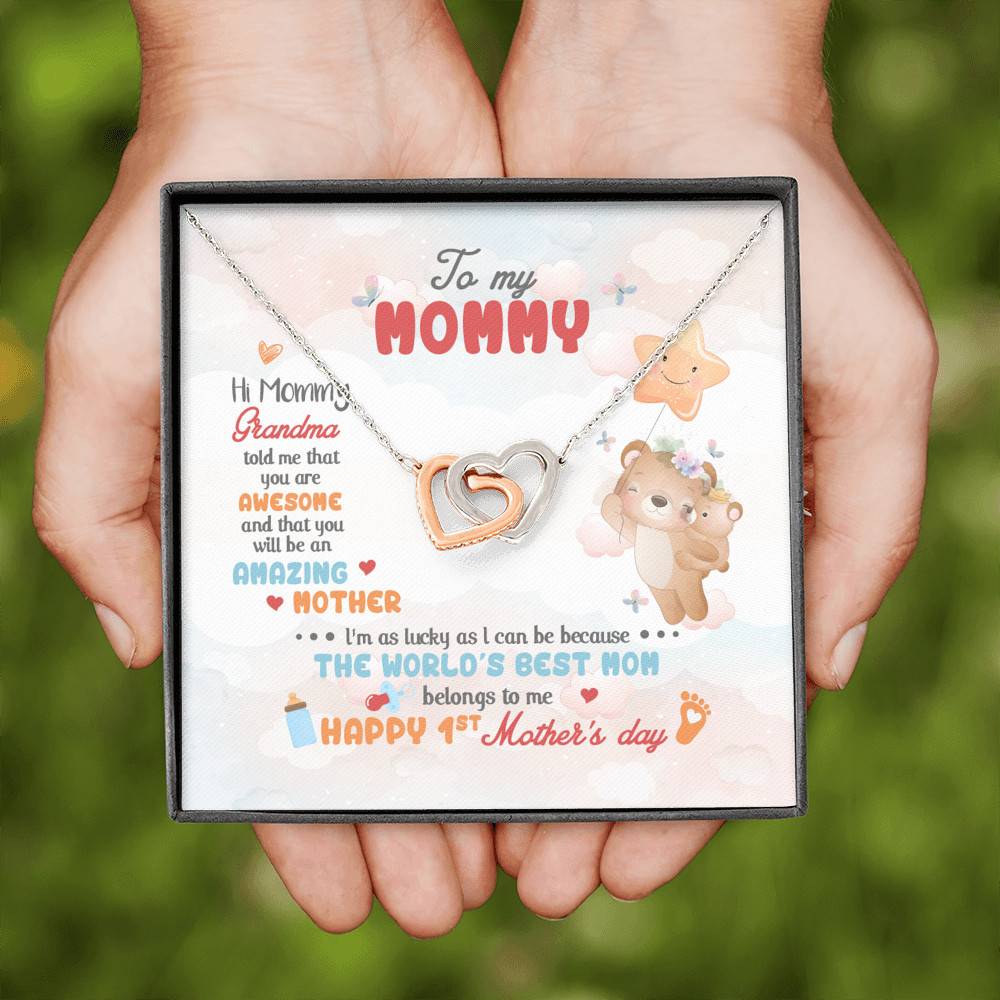 Hi Mommy Grandma Told Me That You Are Awesome You Will Be Amazing Mother Interlocking Hearts Pendant Necklace Hi Mommy Grandma Told Me That You Are Awesome You Will Be Amazing Mother Interlocking Hearts Pendant Necklace
