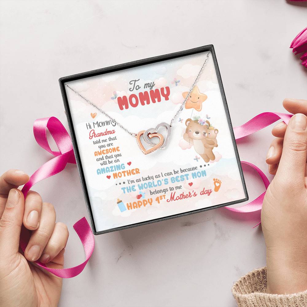 Hi Mommy Grandma Told Me That You Are Awesome You Will Be Amazing Mother Interlocking Hearts Pendant Necklace Hi Mommy Grandma Told Me That You Are Awesome You Will Be Amazing Mother Interlocking Hearts Pendant Necklace