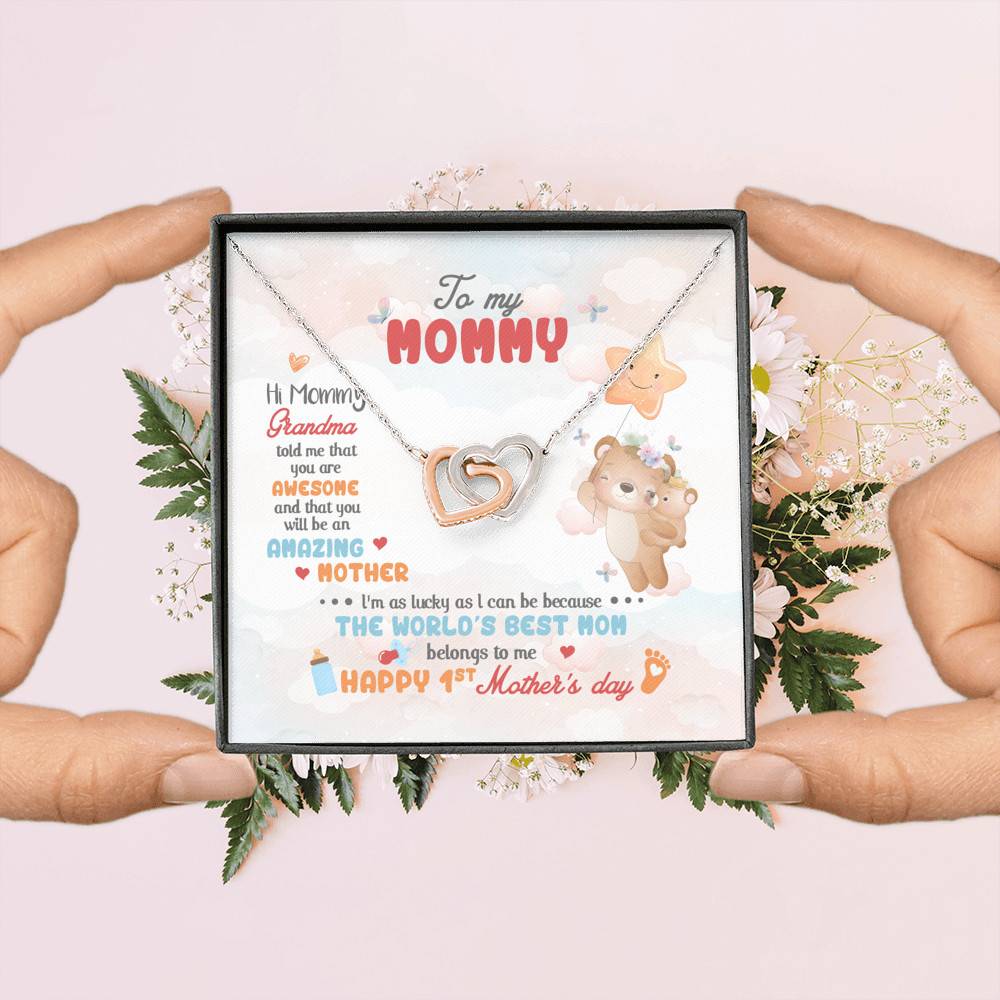 Hi Mommy Grandma Told Me That You Are Awesome You Will Be Amazing Mother Interlocking Hearts Pendant Necklace Hi Mommy Grandma Told Me That You Are Awesome You Will Be Amazing Mother Interlocking Hearts Pendant Necklace