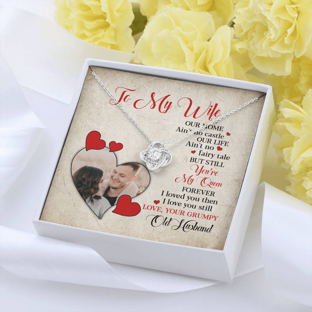 Personalized Photo to My Wife Our Home Ain't No Castle Our Life You're My Queen Love Knot Necklace Personalized Photo to My Wife Our Home Ain't No Castle Our Life You're My Queen Love Knot Necklace