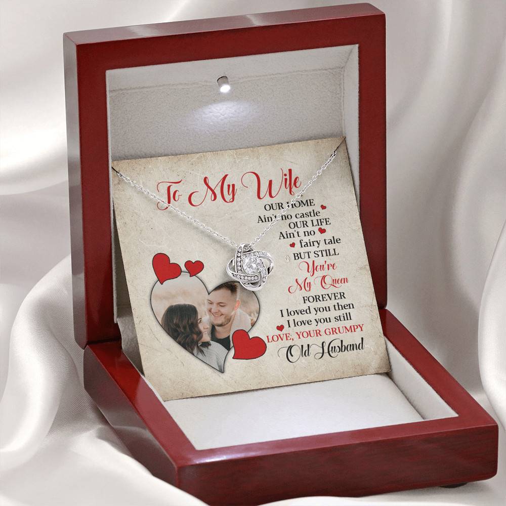 Personalized Photo to My Wife Our Home Ain't No Castle Our Life You're My Queen Love Knot Necklace Personalized Photo to My Wife Our Home Ain't No Castle Our Life You're My Queen Love Knot Necklace