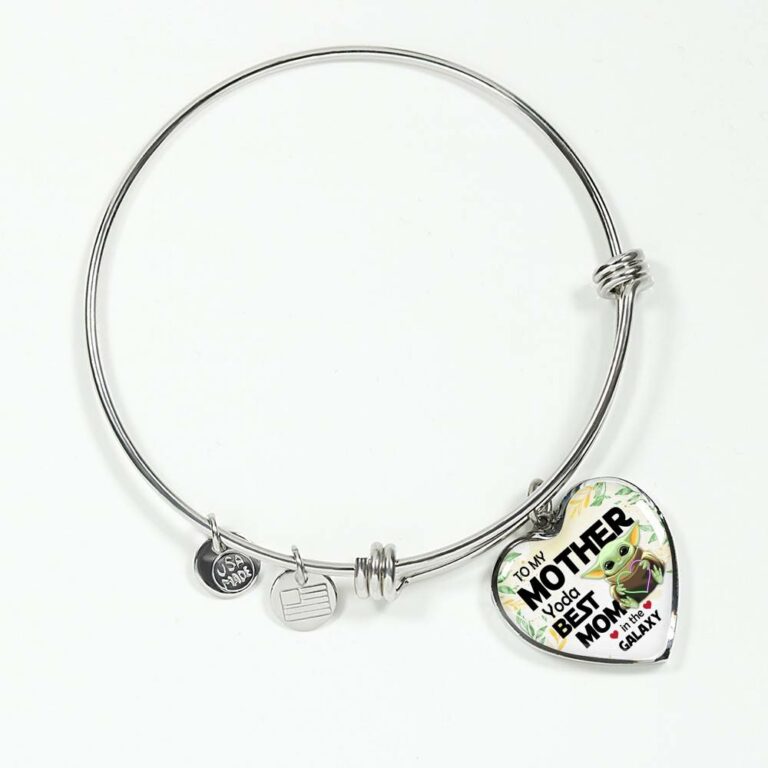 Baby Yoda To My Mother Yoda Best Mom In The Galaxy Happy Mother's Day Heart Pendant Necklace - Bangle