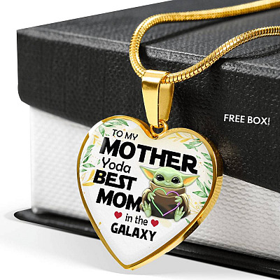 Baby Yoda To My Mother Yoda Best Mom In The Galaxy Happy Mother's Day Heart Pendant Necklace - Bangle