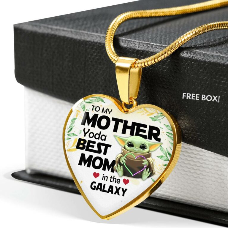 Baby Yoda To My Mother Yoda Best Mom In The Galaxy Happy Mother's Day Heart Pendant Necklace - Bangle