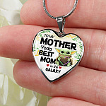 Baby Yoda To My Mother Yoda Best Mom In The Galaxy Happy Mother's Day Heart Pendant Necklace - Bangle