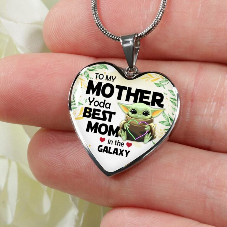 Baby Yoda To My Mother Yoda Best Mom In The Galaxy Happy Mother's Day Heart Pendant Necklace - Bangle