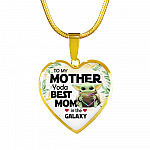 Baby Yoda To My Mother Yoda Best Mom In The Galaxy Happy Mother's Day Heart Pendant Necklace - Bangle