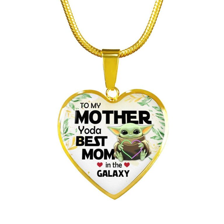 Baby Yoda To My Mother Yoda Best Mom In The Galaxy Happy Mother's Day Heart Pendant Necklace - Bangle