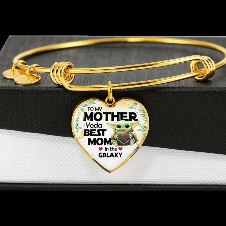Baby Yoda To My Mother Yoda Best Mom In The Galaxy Happy Mother's Day Heart Pendant Necklace - Bangle