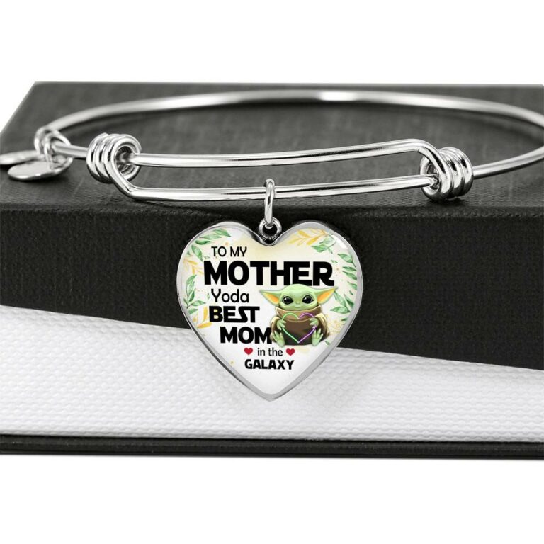 Baby Yoda To My Mother Yoda Best Mom In The Galaxy Happy Mother's Day Heart Pendant Necklace - Bangle