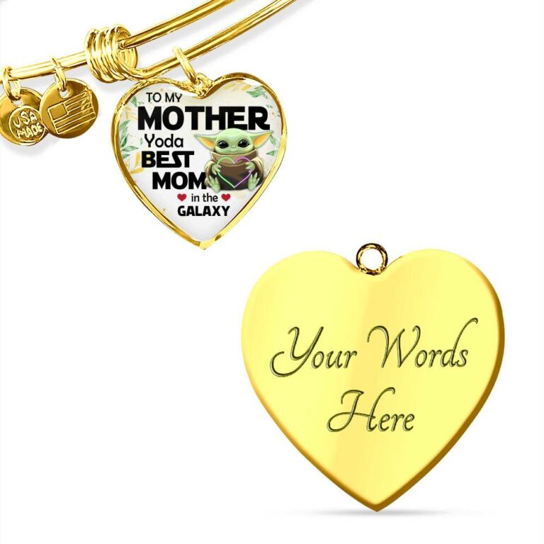 Baby Yoda To My Mother Yoda Best Mom In The Galaxy Happy Mother's Day Heart Pendant Necklace - Bangle