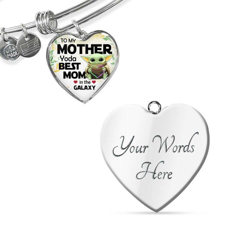 Baby Yoda To My Mother Yoda Best Mom In The Galaxy Happy Mother's Day Heart Pendant Necklace - Bangle