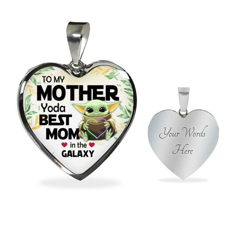 Baby Yoda To My Mother Yoda Best Mom In The Galaxy Happy Mother's Day Heart Pendant Necklace - Bangle