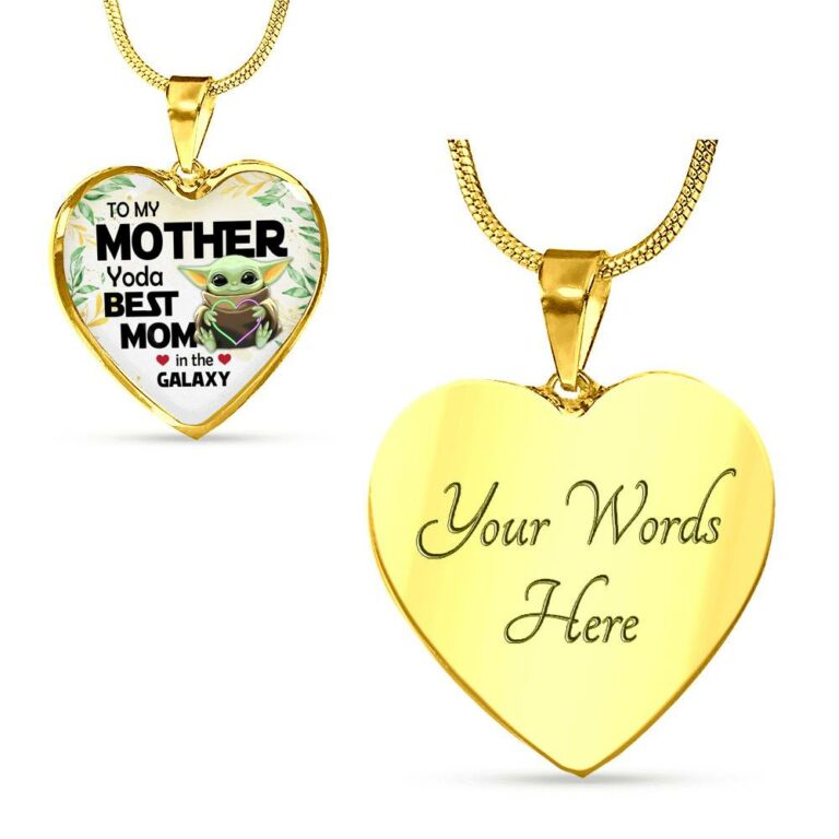 Baby Yoda To My Mother Yoda Best Mom In The Galaxy Happy Mother's Day Heart Pendant Necklace - Bangle