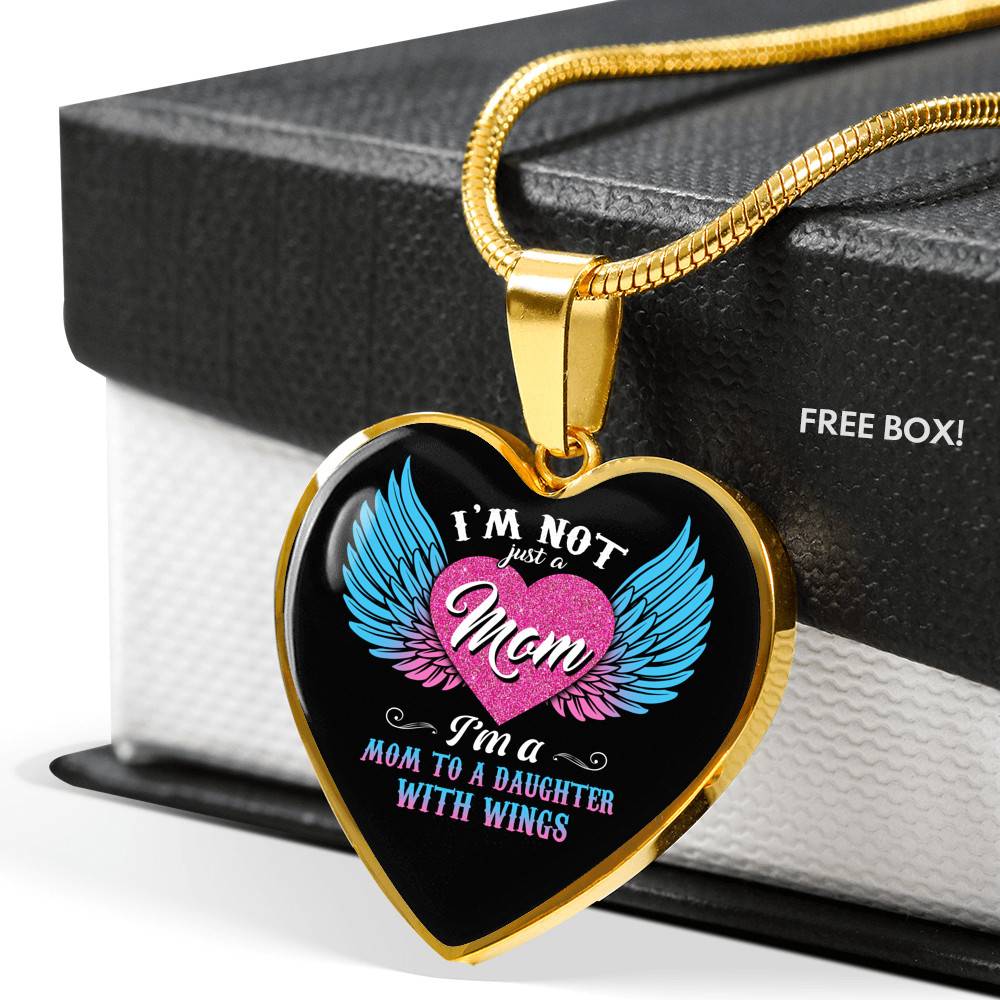 I'm Not Just A Mom I'm A Daughter To A Son With Wings Heart Pendant Necklace-Bangle I'm Not Just A Mom I'm A Daughter To A Son With Wings Heart Pendant Necklace-Bangle