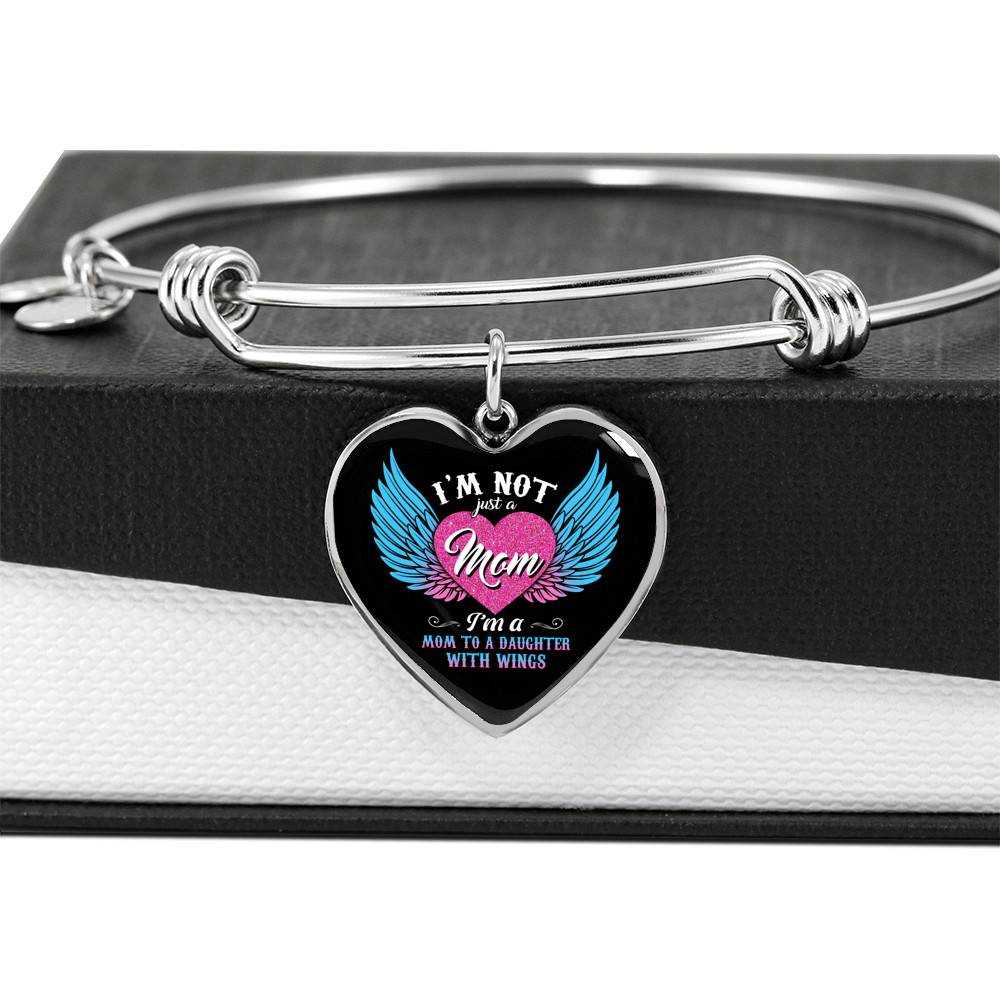 I'm Not Just A Mom I'm A Daughter To A Son With Wings Heart Pendant Necklace-Bangle I'm Not Just A Mom I'm A Daughter To A Son With Wings Heart Pendant Necklace-Bangle