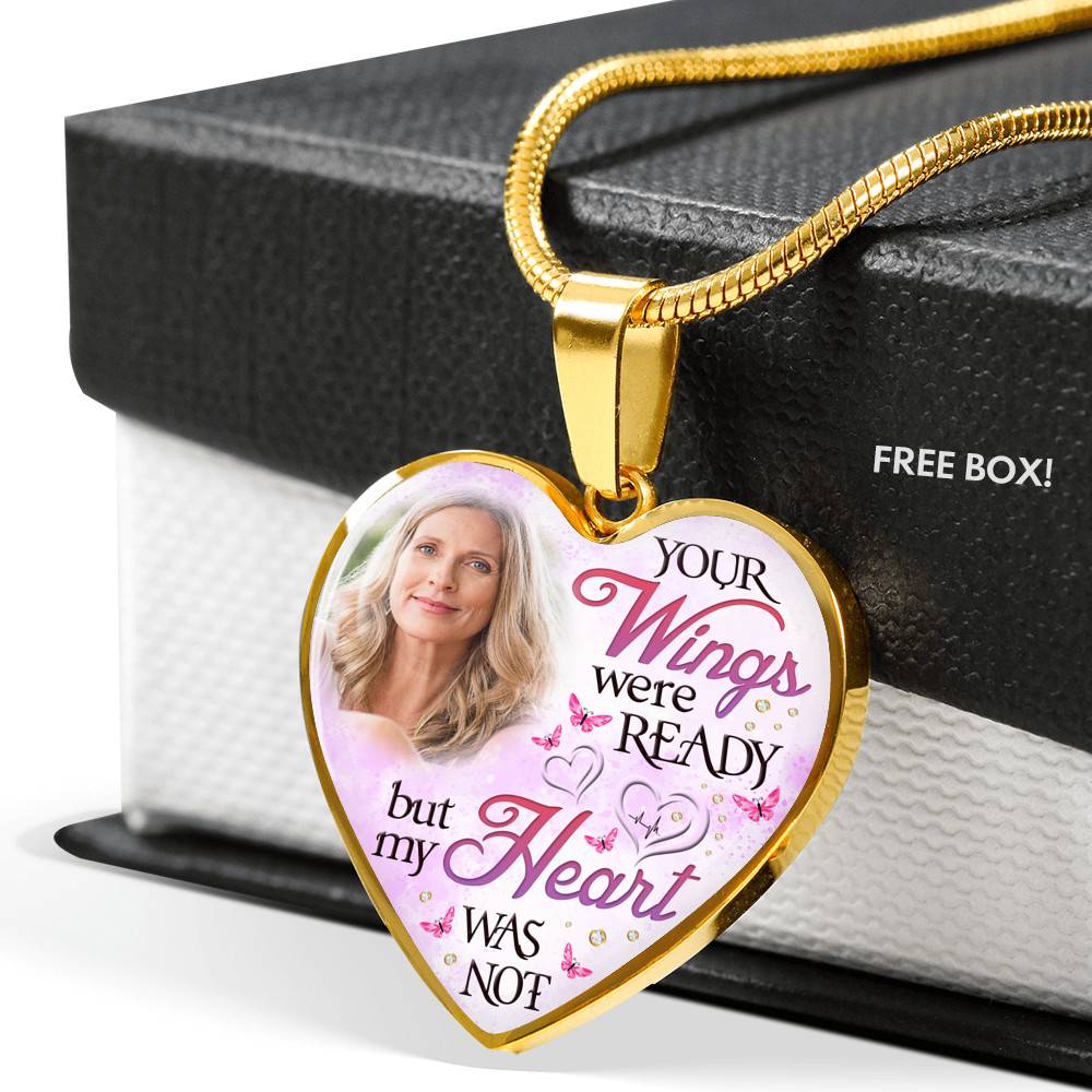 Personalized Photo Your Wings Were Ready But My Heart Was Not Heart Pendant Necklace - Bangle