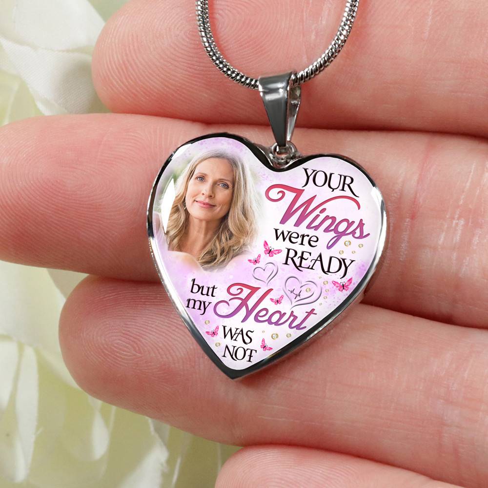 Personalized Photo Your Wings Were Ready But My Heart Was Not Heart Pendant Necklace - Bangle