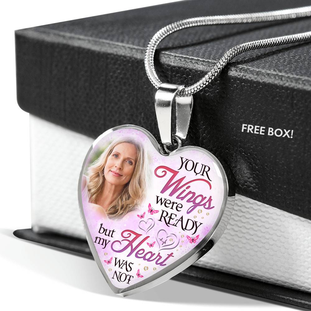 Personalized Photo Your Wings Were Ready But My Heart Was Not Heart Pendant Necklace - Bangle