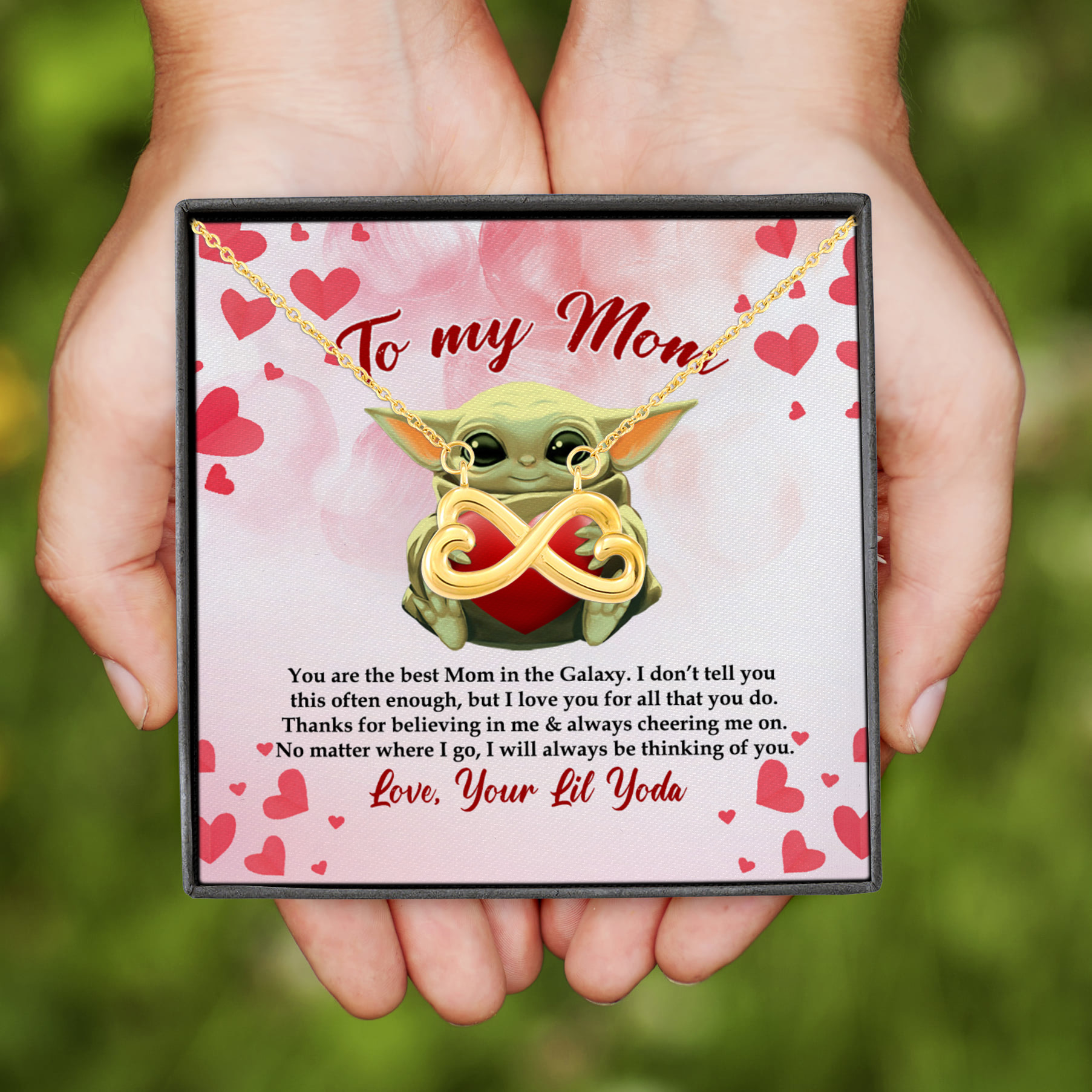 1VT. Yoda To My Mom You Are The Best Mom Infinity Heart Necklace (Gold)