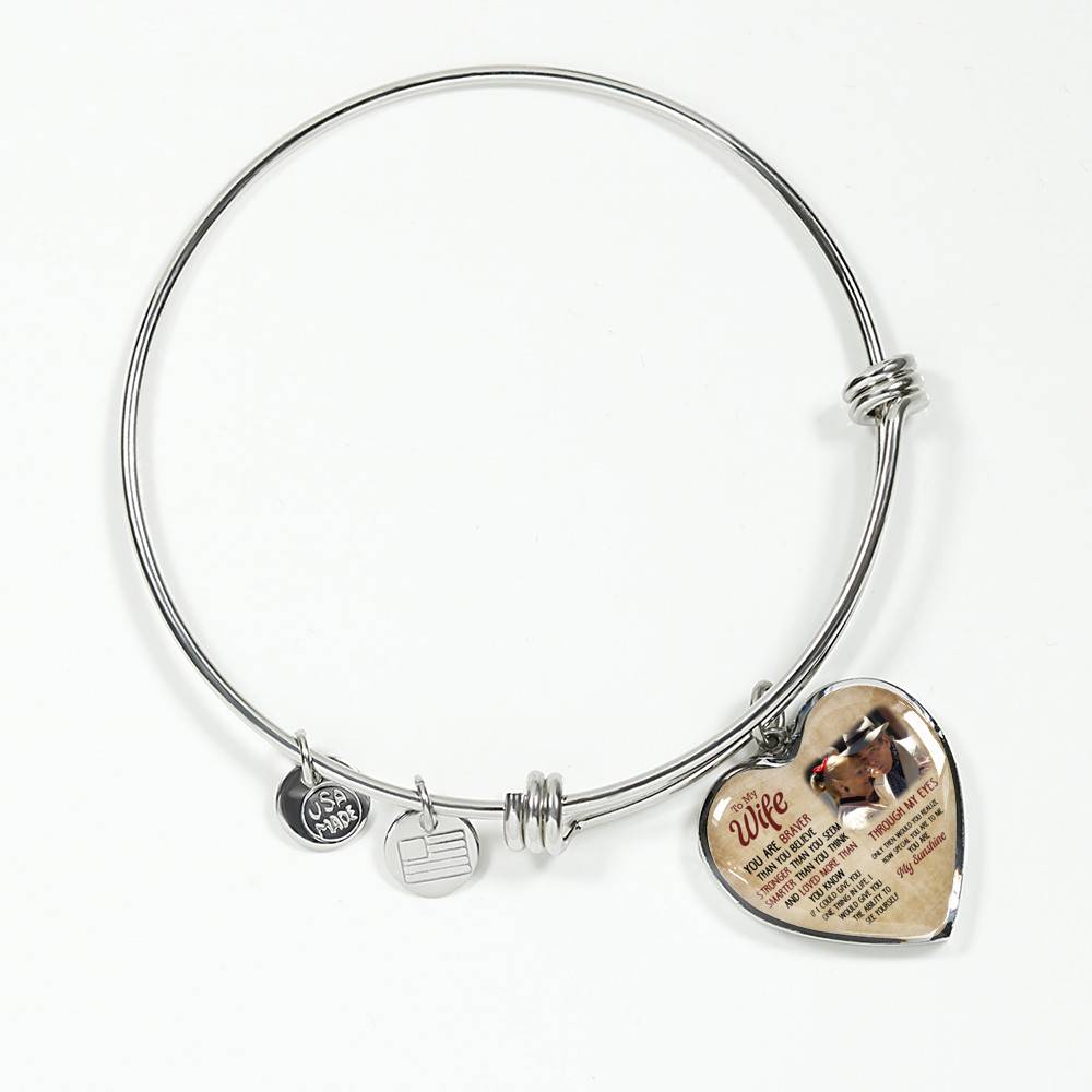 Personalized Photo To My Wife You Are Braver Than You Believe Stronger Than You Seem Heart Pendant Necklace-Bangle Personalized Photo To My Wife You Are Braver Than You Believe Stronger Than You Seem Heart Pendant Necklace-Bangle