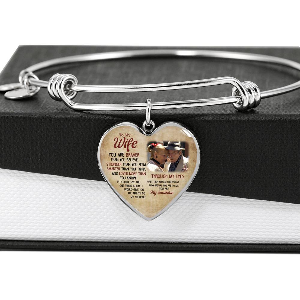 Personalized Photo To My Wife You Are Braver Than You Believe Stronger Than You Seem Heart Pendant Necklace-Bangle Personalized Photo To My Wife You Are Braver Than You Believe Stronger Than You Seem Heart Pendant Necklace-Bangle