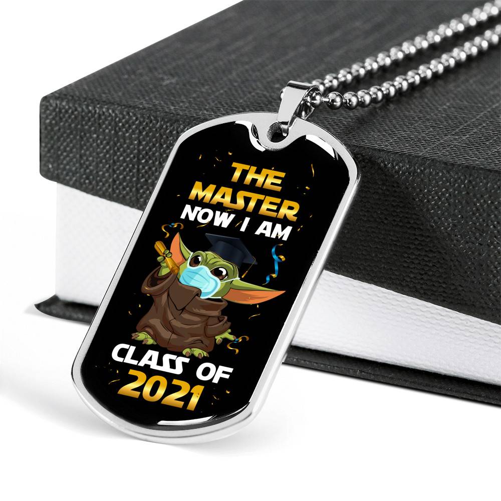 The Master Now I Am Baby Yoda Wearing Mask Graduation 2021 Dog Tag Pendant Necklace The Master Now I Am Baby Yoda Wearing Mask Graduation 2021 Dog Tag Pendant Necklace