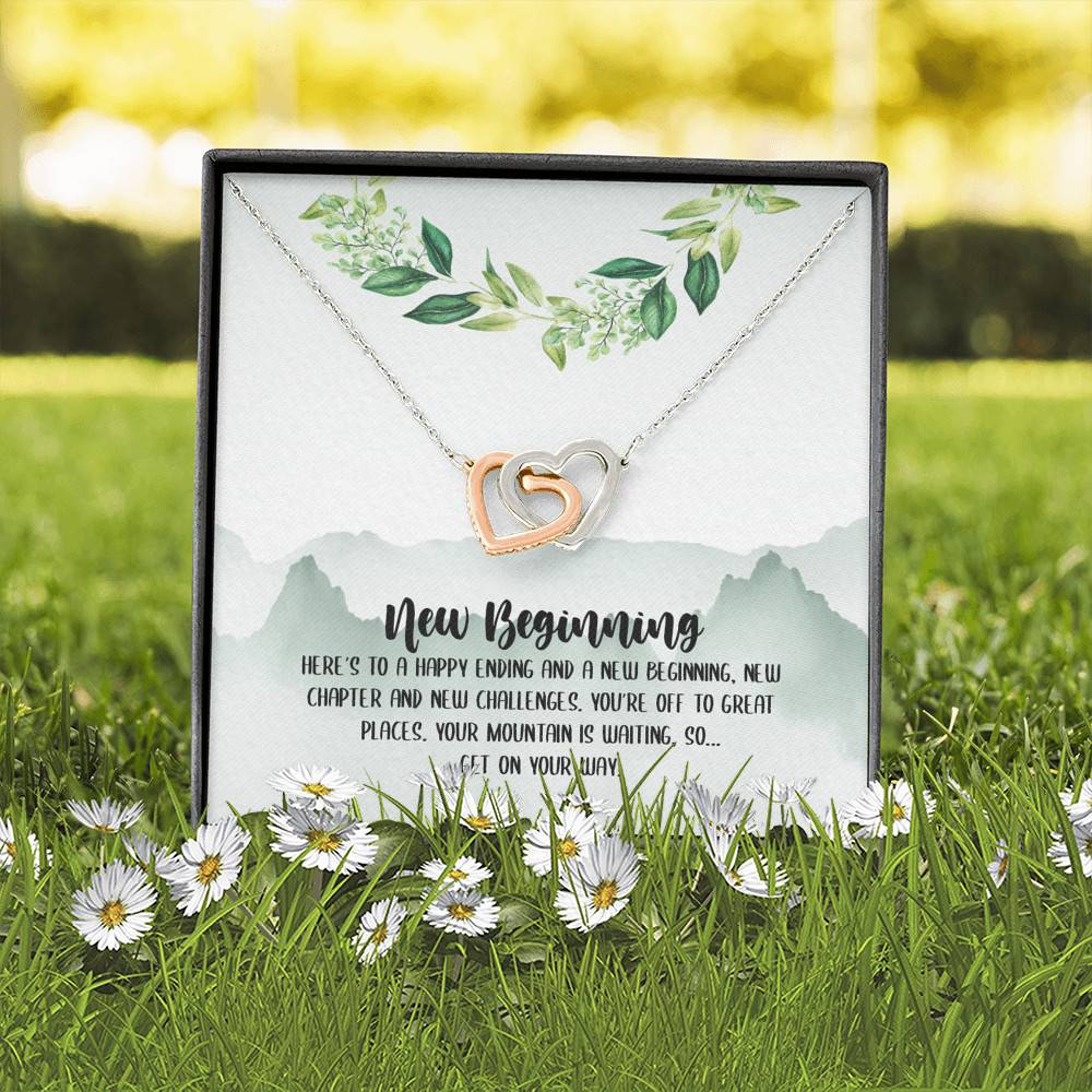 New Beginning So Get On Your Way Interlocking Hearts Pendant Necklace - Graduation GIft For Her New Beginning So Get On Your Way Interlocking Hearts Pendant Necklace - Graduation GIft For Her