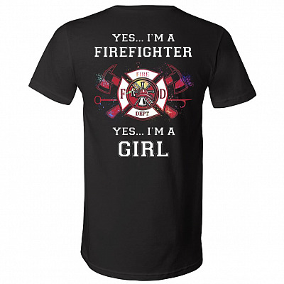 Firefighter Shirt, Black, V-Neck T-Shirt