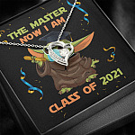 The Master Now I Am Baby Yoda Wearing Mask Graduation 2021 Interlocking Hearts Pendant Necklace