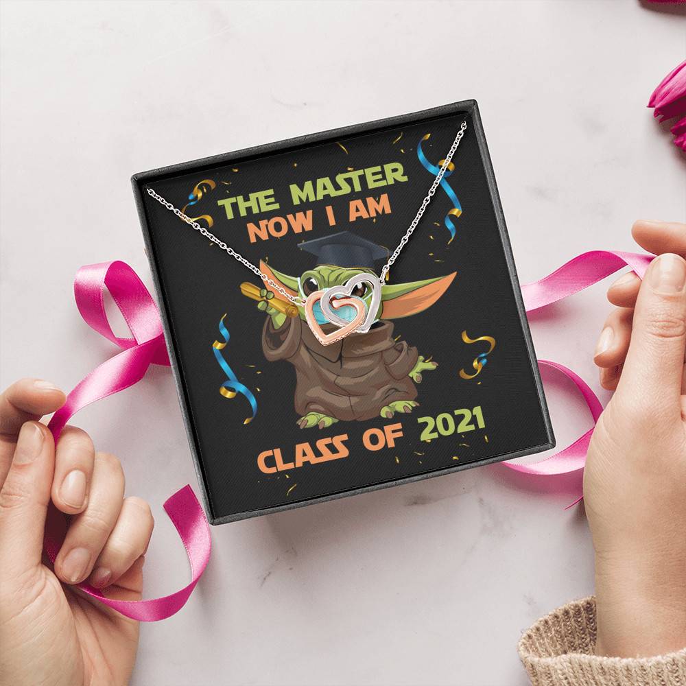 The Master Now I Am Baby Yoda Wearing Mask Graduation 2021 Interlocking Hearts Pendant Necklace The Master Now I Am Baby Yoda Wearing Mask Graduation 2021 Interlocking Hearts Pendant Necklace