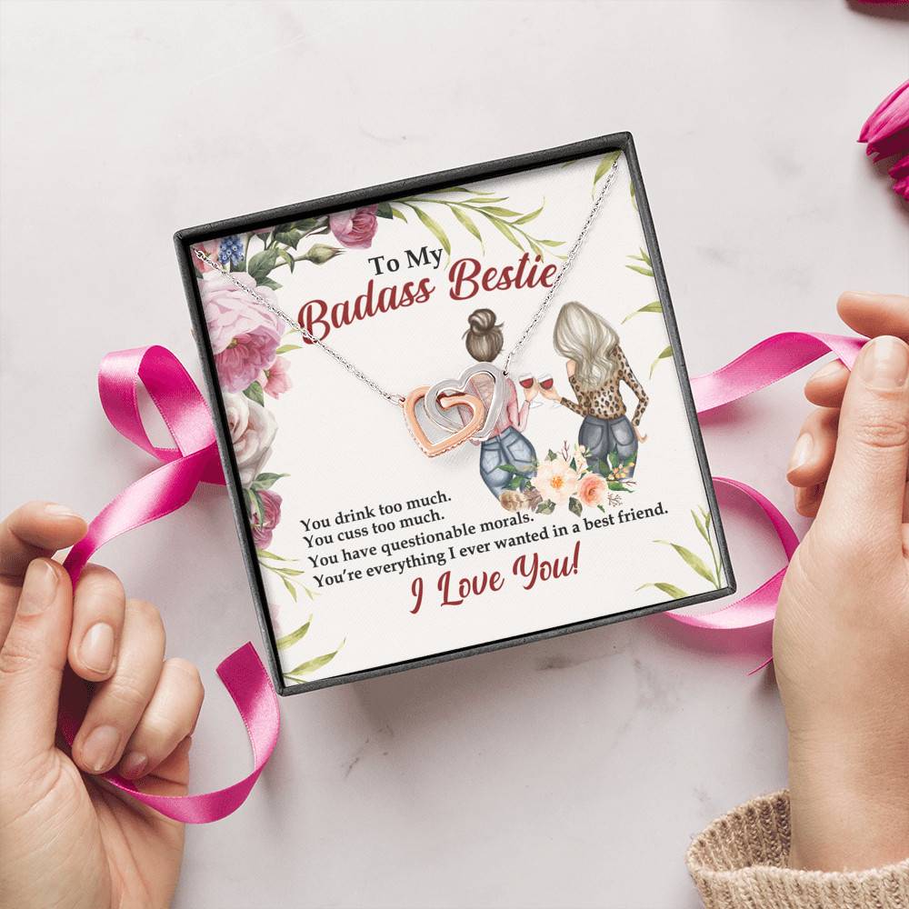 To My Badass Bestie You Drink You Cuss Too Much You're Everything I Want Interlocking Hearts Pendant Necklace To My Badass Bestie You Drink You Cuss Too Much You're Everything I Want Interlocking Hearts Pendant Necklace