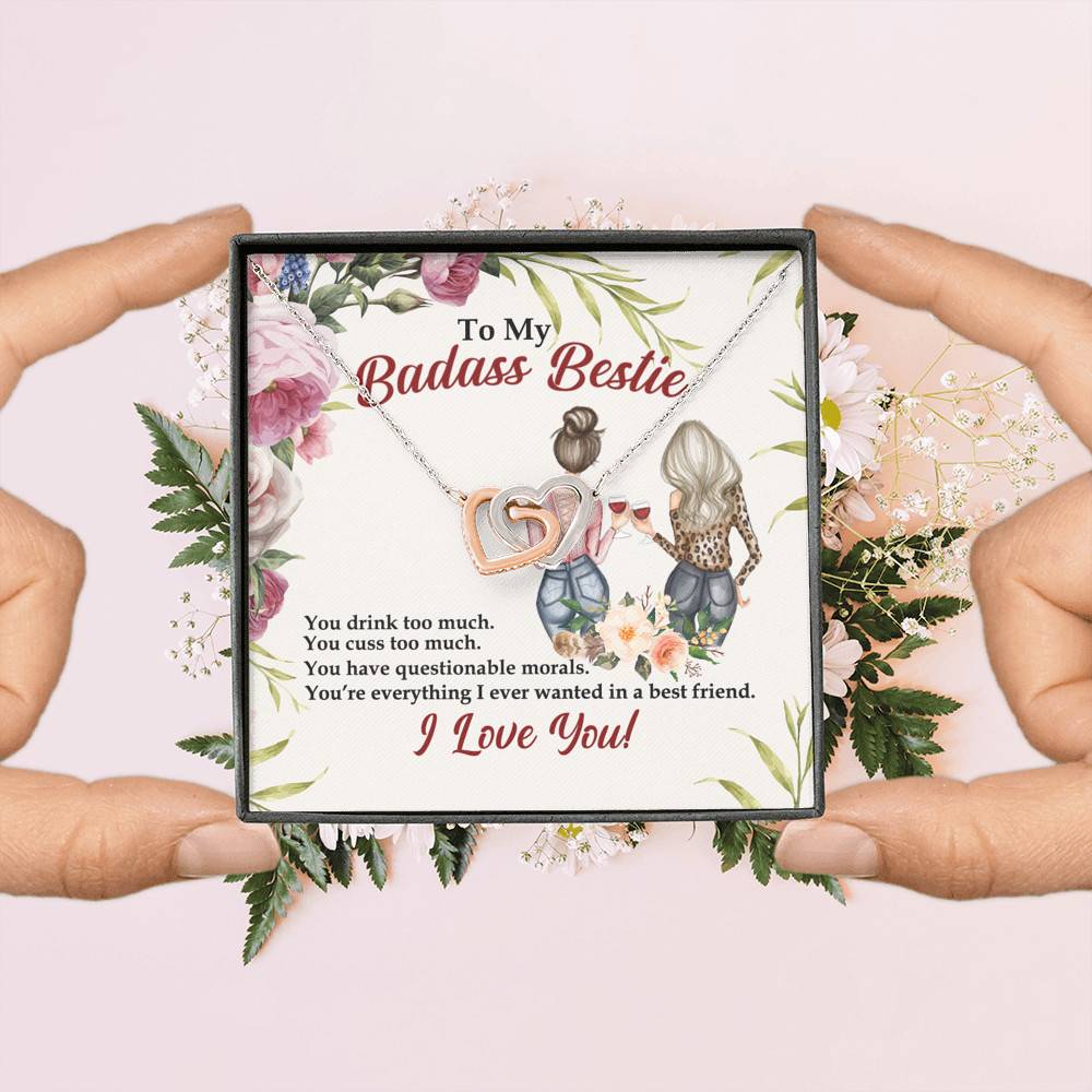 To My Badass Bestie You Drink You Cuss Too Much You're Everything I Want Interlocking Hearts Pendant Necklace To My Badass Bestie You Drink You Cuss Too Much You're Everything I Want Interlocking Hearts Pendant Necklace